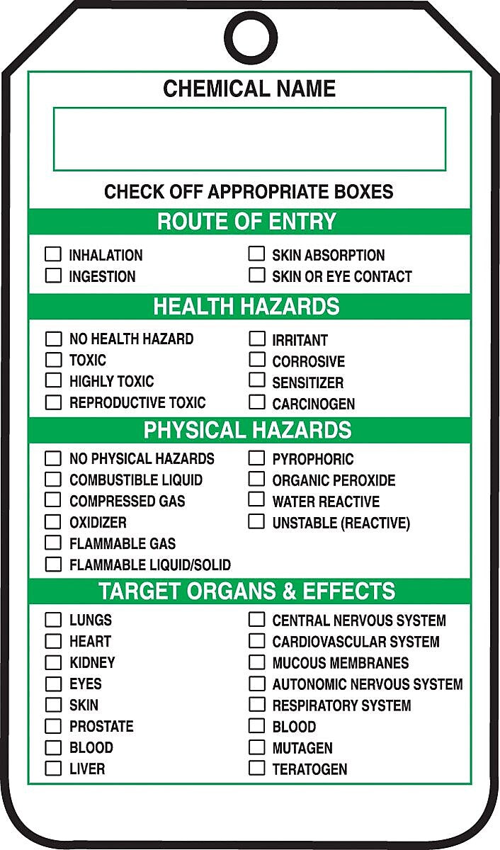 Accuform 5 3/4" x 3 1/4" RP-Plastic Self-Laminating Tags "HMCIS..", Black On White, 25/Pack (THS601PTP)