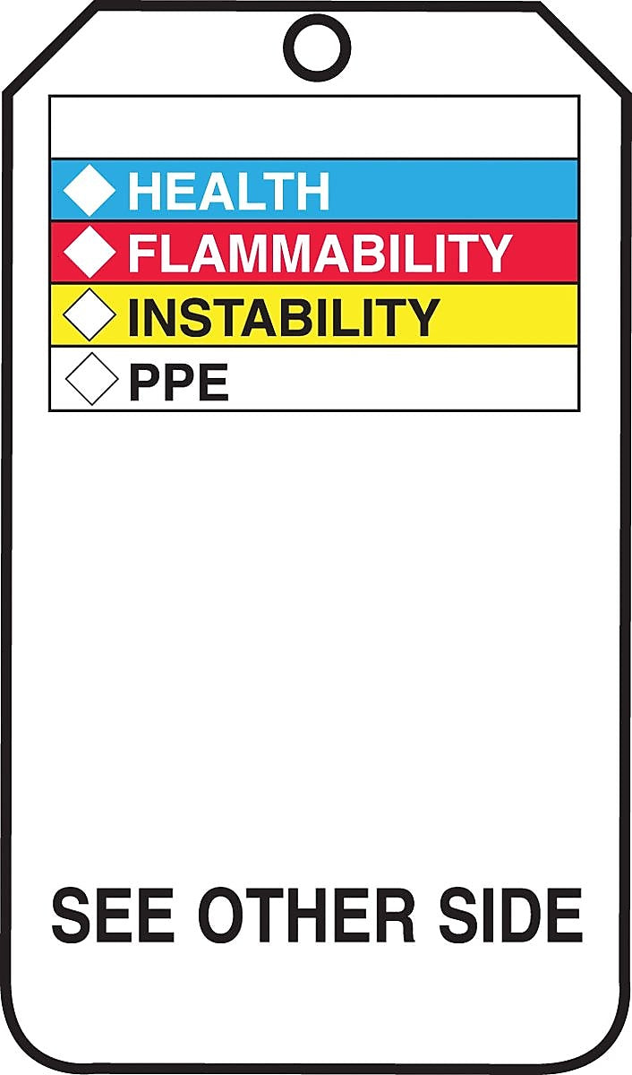 Accuform 5 3/4" x 3 1/4" RP-Plastic Self-Laminating Tags "HMCIS..", Black On White, 25/Pack (THS601PTP)