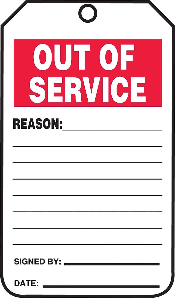 Accuform 5 3/4" x 3 1/4" PF-Cardstock Status Tags "OUT..", Red/Black On White, 25/Pack (TRS243CTP)