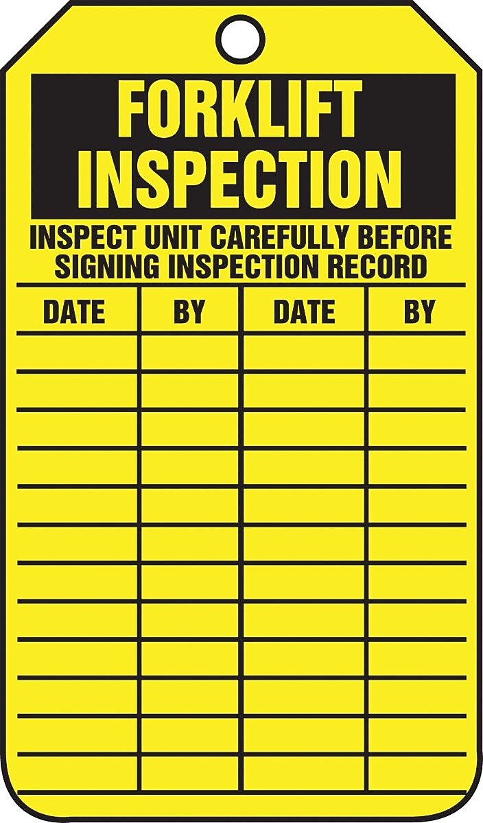 Accuform 5 3/4" x 3 1/4" RP-Plastic Status Tags "FORKLIFT..", Black On Yellow, 25/Pack (TRS305PTP)