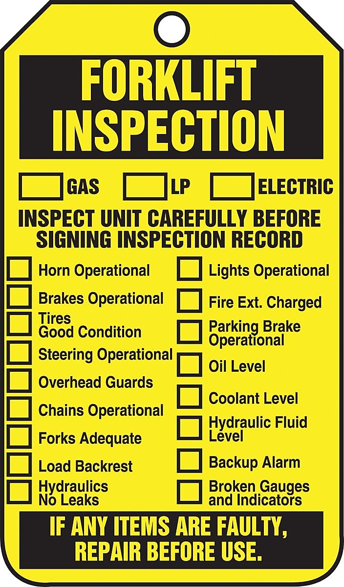 Accuform 5 3/4" x 3 1/4" PF-Cardstock Status Tags "FORKLIFT..", Black On Yellow, 25/Pack (TRS305CTP)