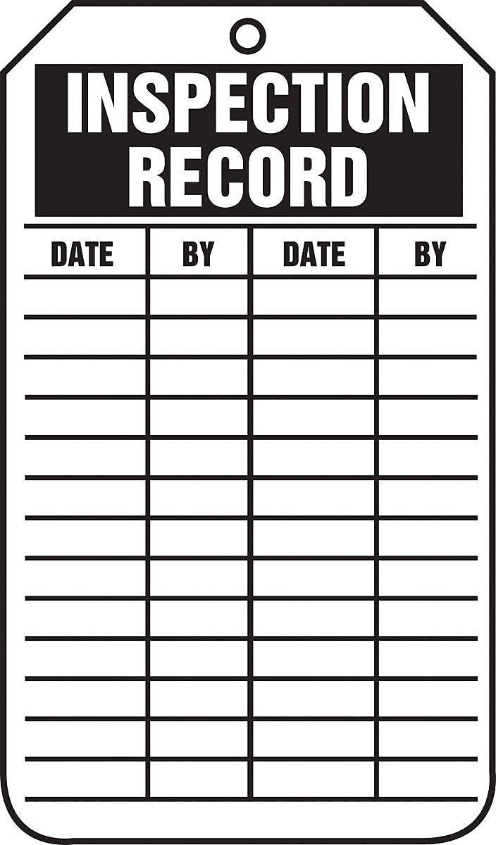 Accuform 5.75" x 3.25" PF-Cardstock Status Tags "INSPECTION REC..", Black On White, 25/Pack (TRS307CTP)