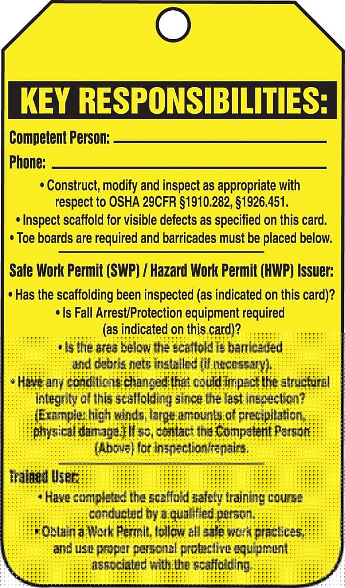 Accuform 5 3/4" x 3 1/4" RP-Plastic Safety Tags "SCAFFOLD..", Black On Yellow, 25/Pack (TRS318PTP)