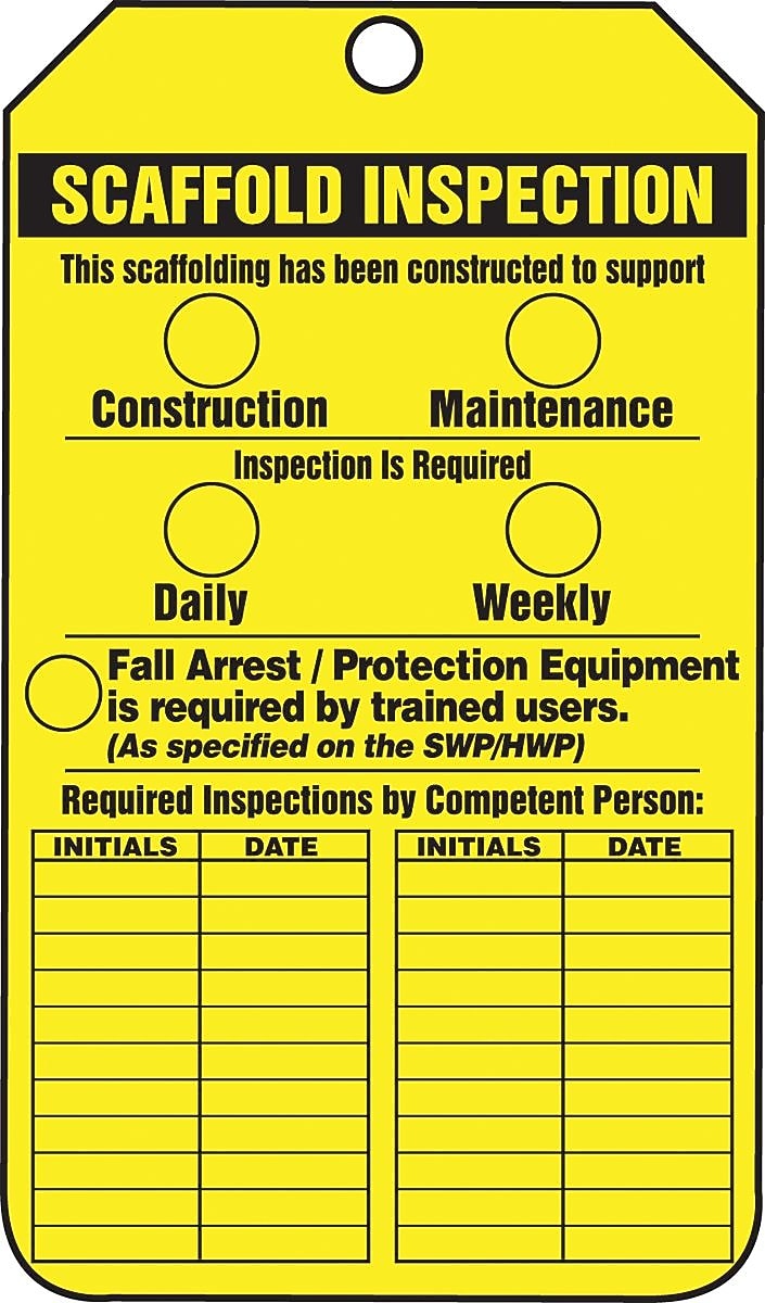 Accuform 5 3/4" x 3 1/4" RP-Plastic Safety Tags "SCAFFOLD..", Black On Yellow, 25/Pack (TRS318PTP)
