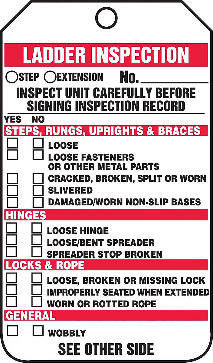 Accuform 5 3/4" x 3 1/4" RP-Plastic Ladder Status Tag "LADDER..", Red/Black On White, 25/Pack (TRS340PTP)