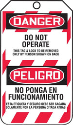 Accuform 5 3/4" x 3 1/4" RP-Plastic Bilingual Lockout Tag "DANGER DO..", Red/Black On White, 25/Pack (TSP101PTP)