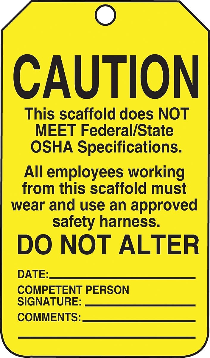 Accuform 5 3/4" x 3 1/4" RP-Plastic Scaffold Tags "CAUTION THIS..", Black On Yellow, 25/Pack (TSS102PTP)