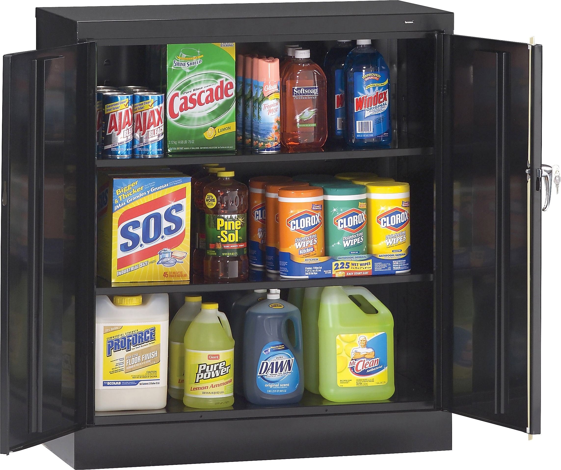 Tennsco Standard Counter-Height Storage Cabinet with 3-Shelves, Black, 42"H x 36"W x 18"D