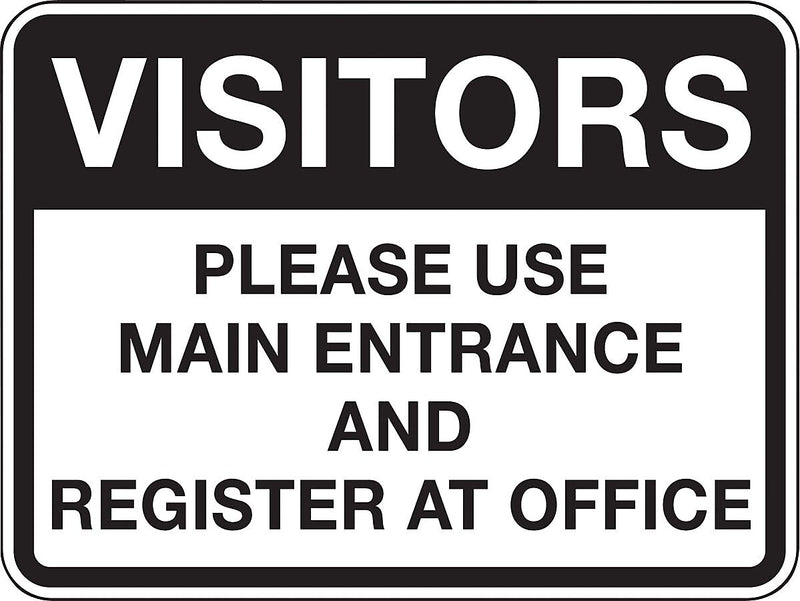 Accuform 18" x 24" Reflective Aluminum Facility Traffic Sign "VISITORS..", Black On White (FRR288RA)