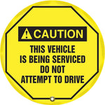 Accuform 24" Steering Wheel Message Cover "CAUTION THIS VEHICLE IS BEING..", Black On Yellow (KDD738)