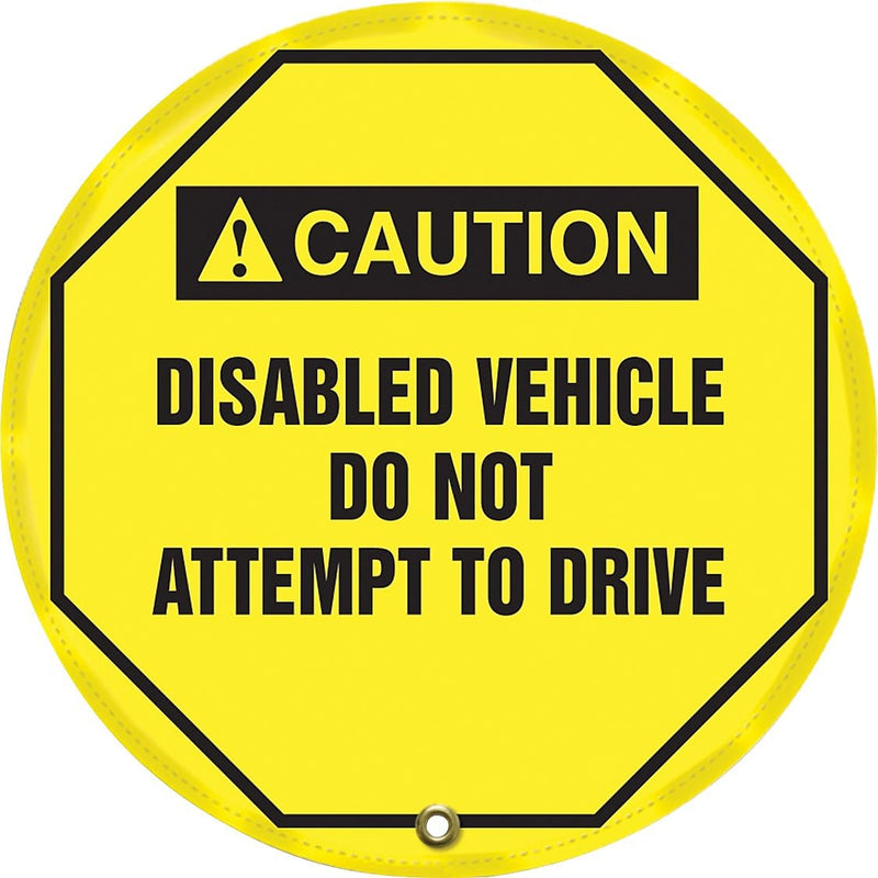 Accuform 20" Steering Wheel Message Cover "CAUTION DISABLED VEHICLE..", Black On Yellow (KDD728)