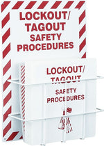 Accuform Lockout Procedure Station With PVC-Coated Steel Wire Rack, Red On White (KSS142)