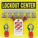 Accuform Lockout Center Board With Kit and 6 Padlock, Black On Yellow (KST404)