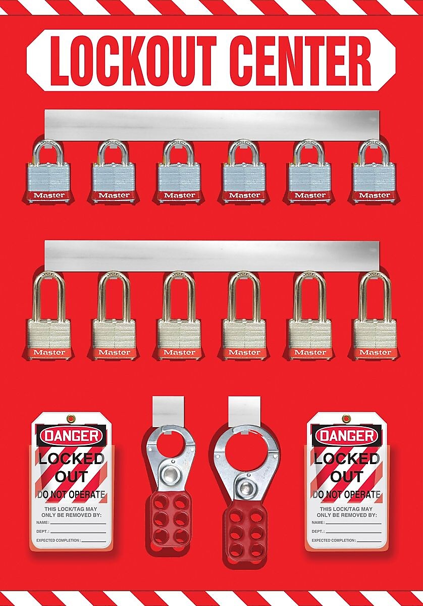 Accuform Lockout Store Board With Kit and 12 Padlock, Red/White (KST810)