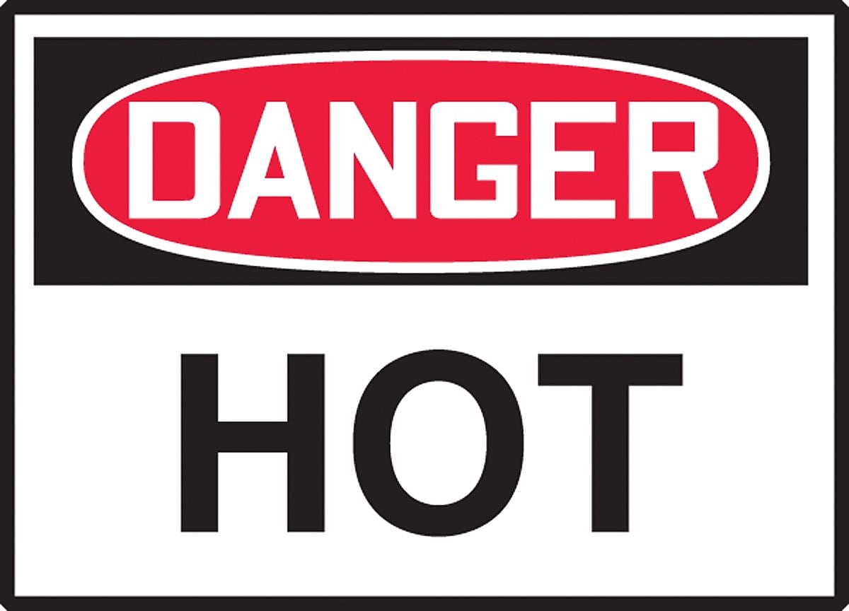 Accuform 3 1/2" x 5" Adhesive Vinyl Safety Label "DANGER HOT", Red/Black On White, 5/Pack (LCHL293VSP)