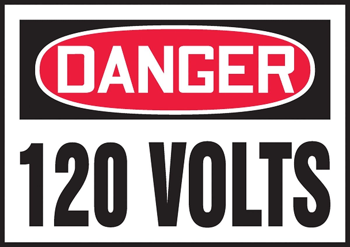 Accuform 3 1/2" x 5" Adhesive Vinyl Safety Label "DANGER 120 V..", Red/Black On White, 5/Pack (LELC153VSP)