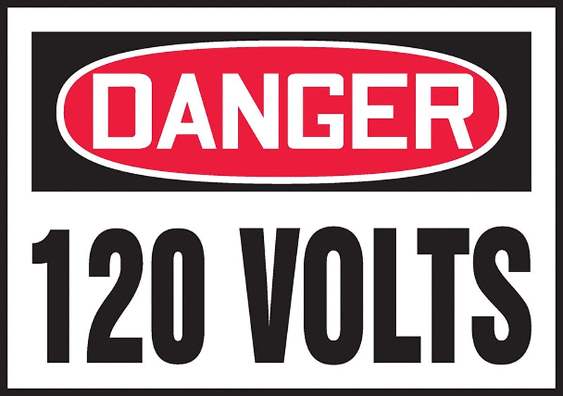 Accuform 3 1/2" x 5" Adhesive Vinyl Safety Label "DANGER 120 V..", Red/Black On White, 5/Pack (LELC153VSP)