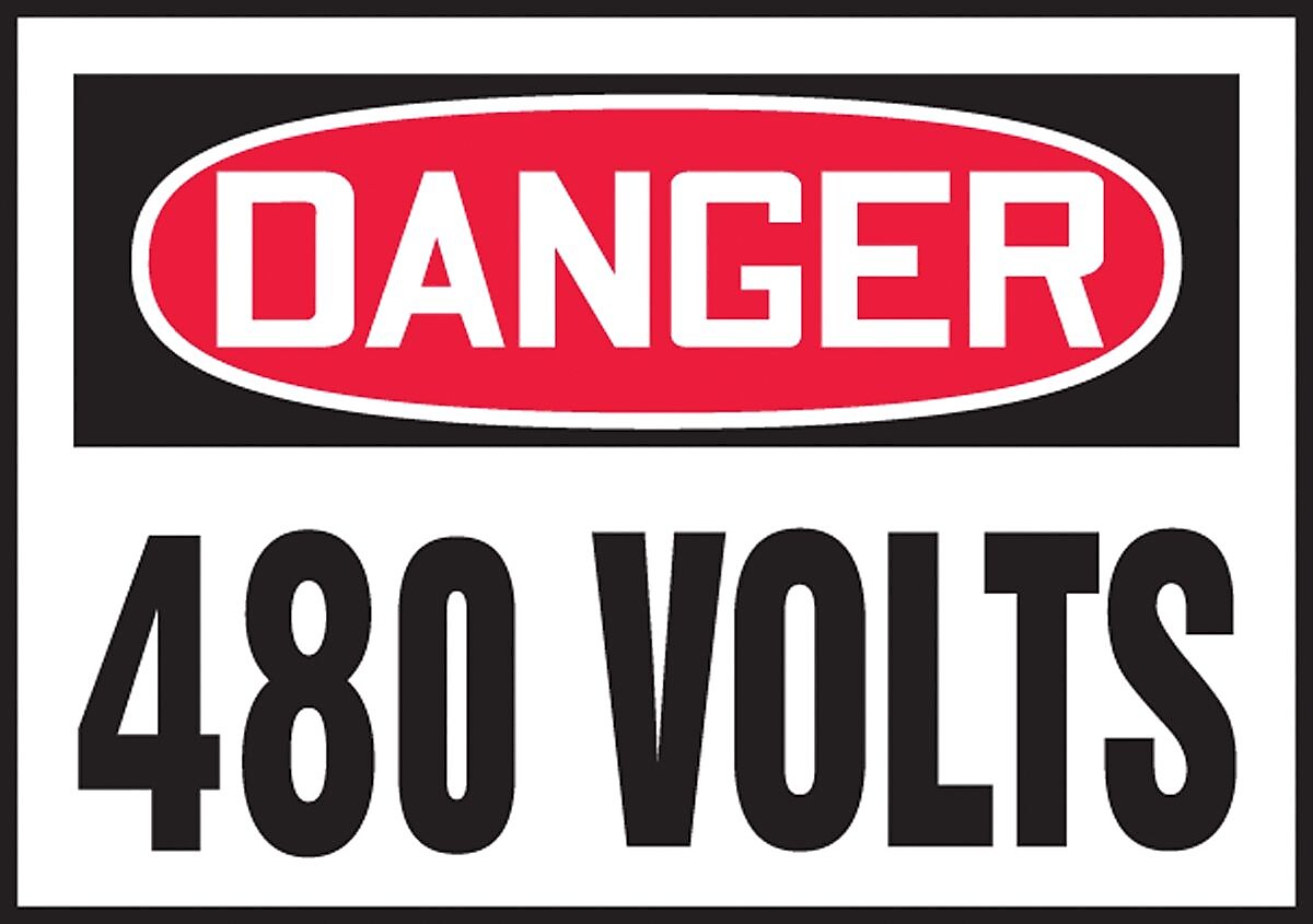 Accuform 3 1/2" x 5" Adhesive Vinyl Safety Label "DANGER 480 V..", Red/Black On White, 5/Pack (LELC164VSP)