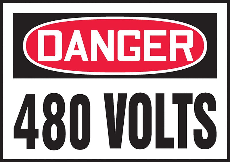 Accuform 3 1/2" x 5" Adhesive Vinyl Safety Label "DANGER 480 V..", Red/Black On White, 5/Pack (LELC164VSP)