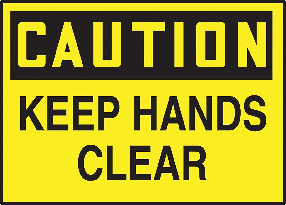 Accuform 3 1/2" x 5" Adhesive Vinyl Safety Label "CAUTION KEEP HA..", Black On Yellow, 5/Pack (LEQM780VSP)