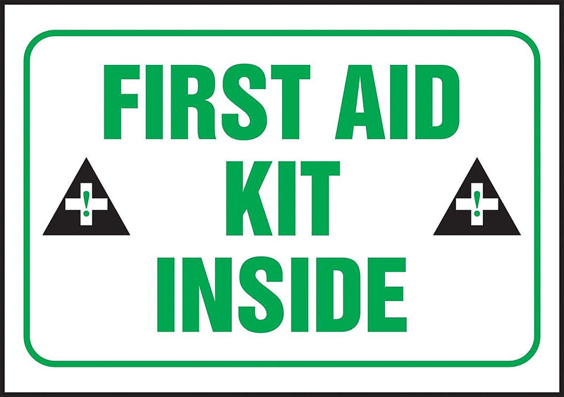 Accuform 3 1/2" x 5" Adhesive Vinyl Safety Label "FIRST AID..", Green/Black On White, 5/Pack (LFSD509VSP)