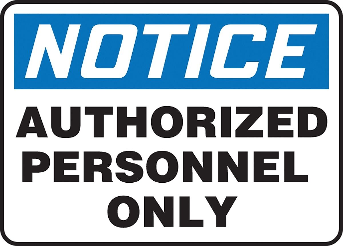 Accuform 7" x 10" Aluminum Safety Sign "NOTICE AUTHORIZED PERSONNEL..", Blue/Black On White (MADC800VA)