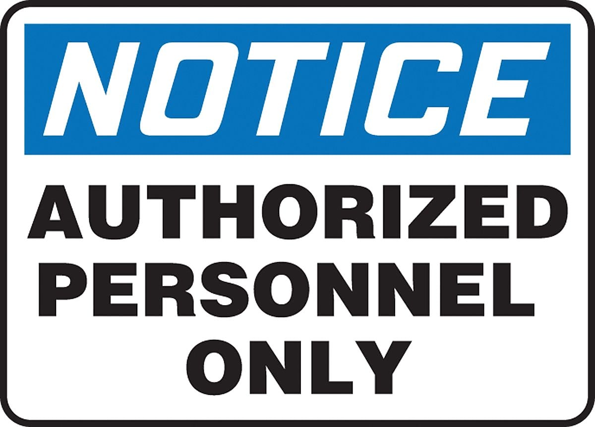 Accuform 10" x 14" Aluminum Safety Sign "NOTICE AUTHORIZED PERSONNEL..", Blue/Black On White (MADC801VA)