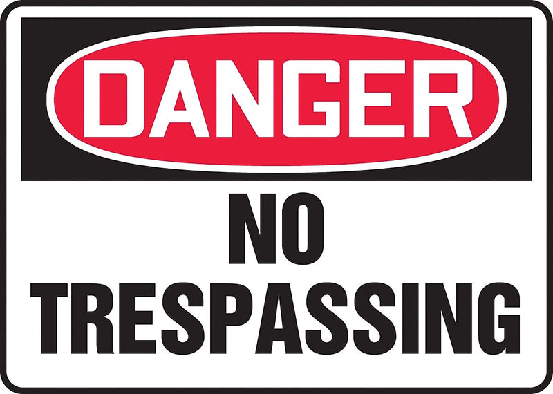 Accuform 10" x 14" Aluminum Safety Sign "DANGER NO TRESPASSING", Red/Black On White (MADM076VA)