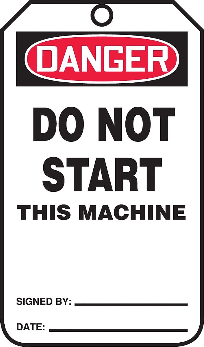 Accuform 5.75" x 3.25" PF-Cardstock Safety Tag "DANGER..THIS MACHINE", Red/Black On White, 25/Pack (MDT225CTP)