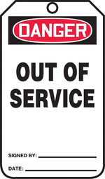 Accuform 5 3/4" x 3 1/4" RP-Plastic Safety Sign "DANGER OUT OF SERVICE", Red/Black On White, 25/Pack (MDT246PTP)