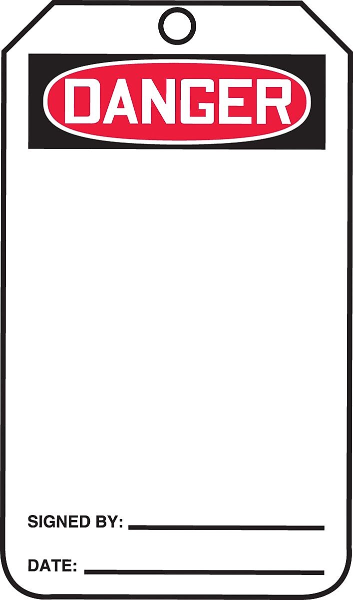 Accuform 5 3/4" x 3 1/4" Cardstock Blank Front & Back Tags "DANGER..", Red/Black On White, 25/Pack (MDT260CTP)