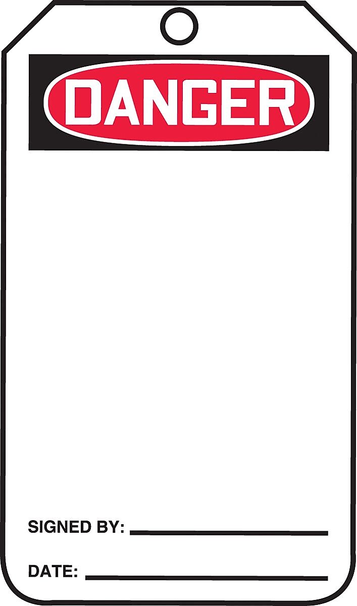 Accuform 5 3/4" x 3 1/4" Cardstock Blank Front & Back Tags "DANGER..", Red/Black On White, 25/Pack (MDT260CTP)