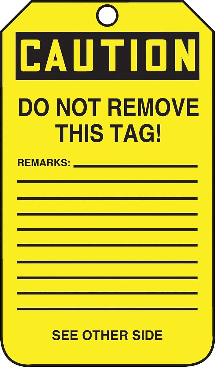 Accuform 5 3/4" x 3 1/4" Cardstock Blank Front Safety Tags "CAUTION..", Black On Yellow, 25/Pack (MDT623CTP)