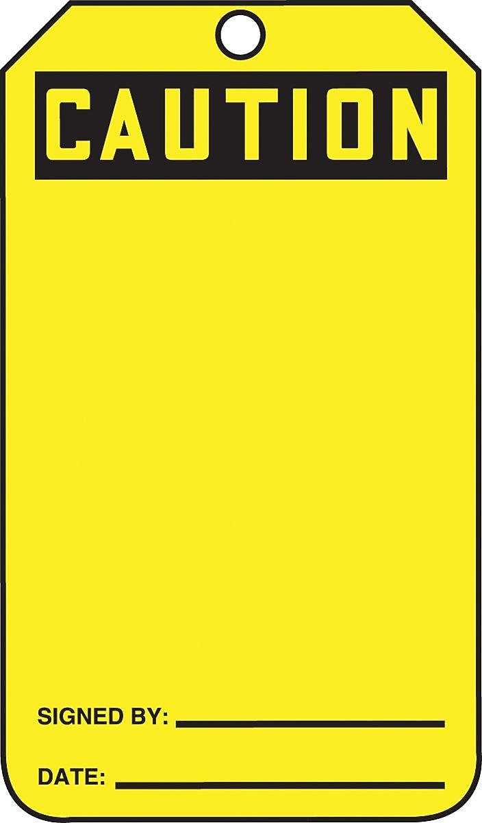 Accuform 5 3/4" x 3 1/4" Cardstock Blank Front Safety Tags "CAUTION..", Black On Yellow, 25/Pack (MDT623CTP)