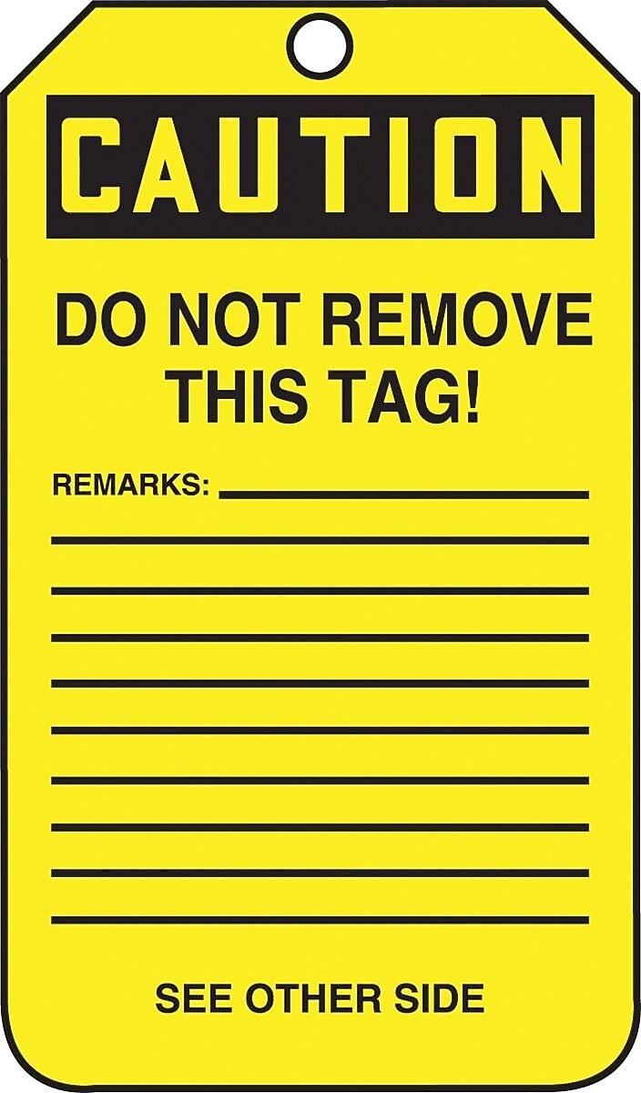 Accuform 5 3/4" x 3 1/4" PF-Cardstock Safety Tags "CAUTION UNSAF..", Black On Yellow, 25/Pack (MDT626CTP)