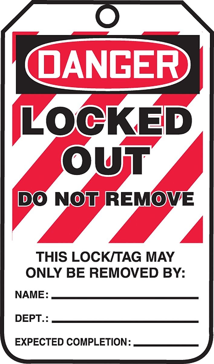 Accuform 5 3/4" x 3 1/4" PF-Cardstock Lockout Tag "DANGER..DO NOT REMOVE", Red/Black On White, 25/Pack (MLT418CTP)