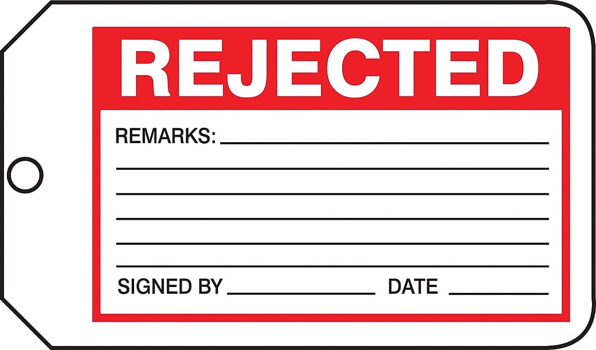 Accuform 5 3/4" x 3 1/4" PF-Cardstock Production Tags "REJECTED", Red/Black On White, 25/Pack (MMT300CTP)