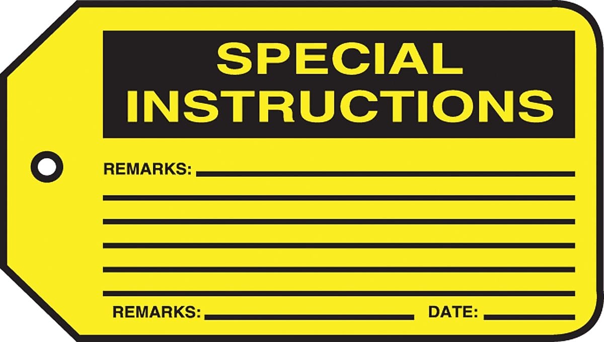 Accuform 5 3/4" x 3 1/4" RP-Plastic Production Control Tag "SPECIAL..", Black On Yellow, 25/Pack (MMT307PTP)