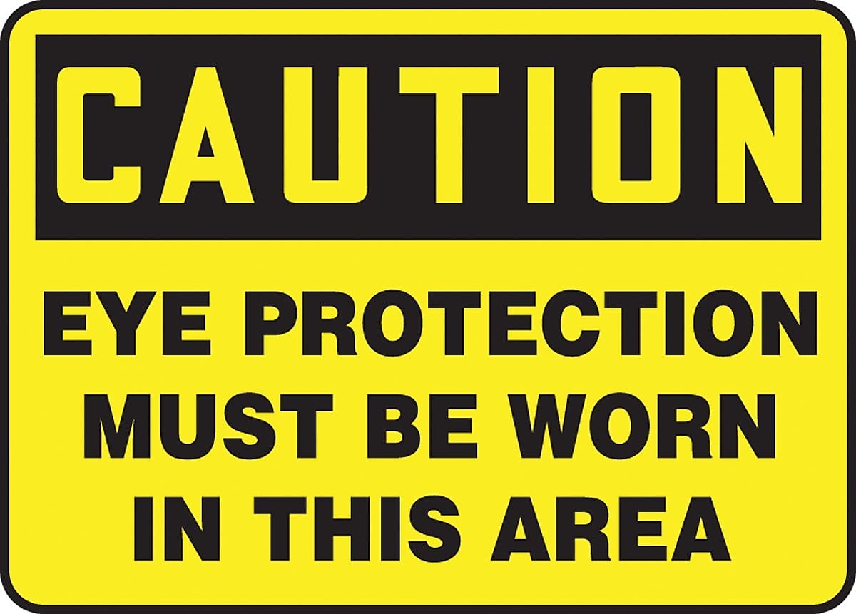 Accuform 7" x 10" Aluminum Safety Sign "CAUTION EYE PROTECTION MUST BE W..", Black On Yellow (MPPA605VA)