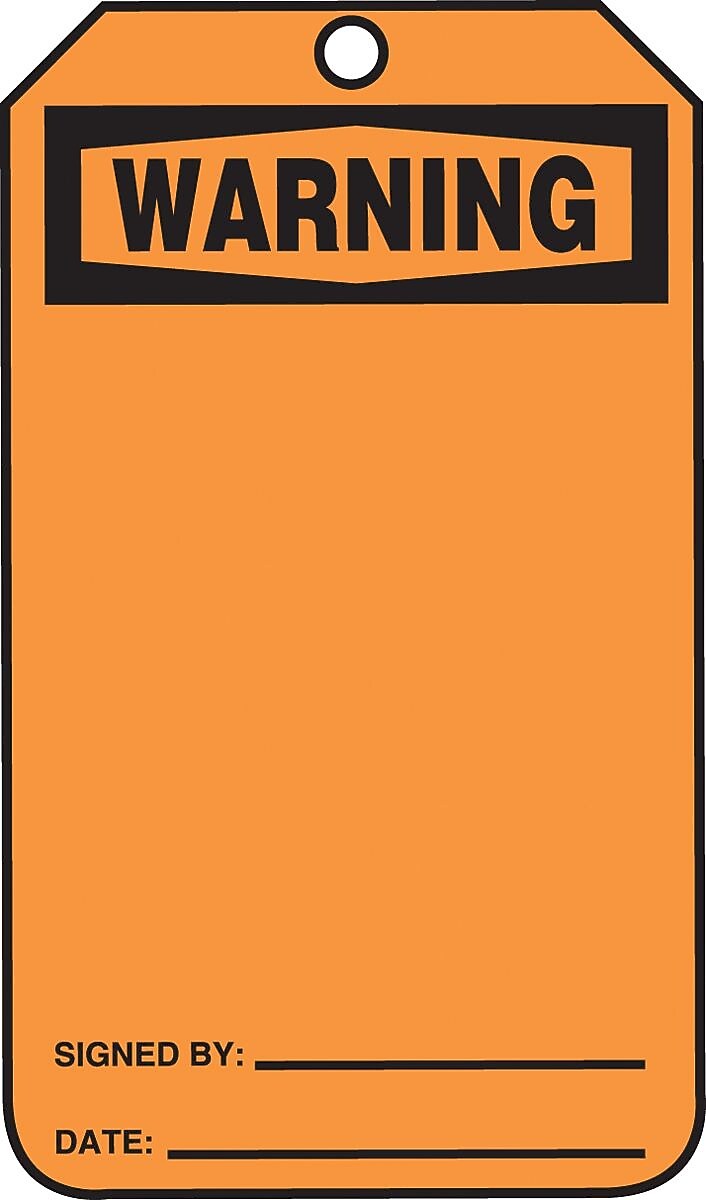 Accuform 5 3/4" x 3 1/4" Cardstock Blank Front & Back Tags "WARNING", Black On Orange, 25/Pack (MWGT205CTP)