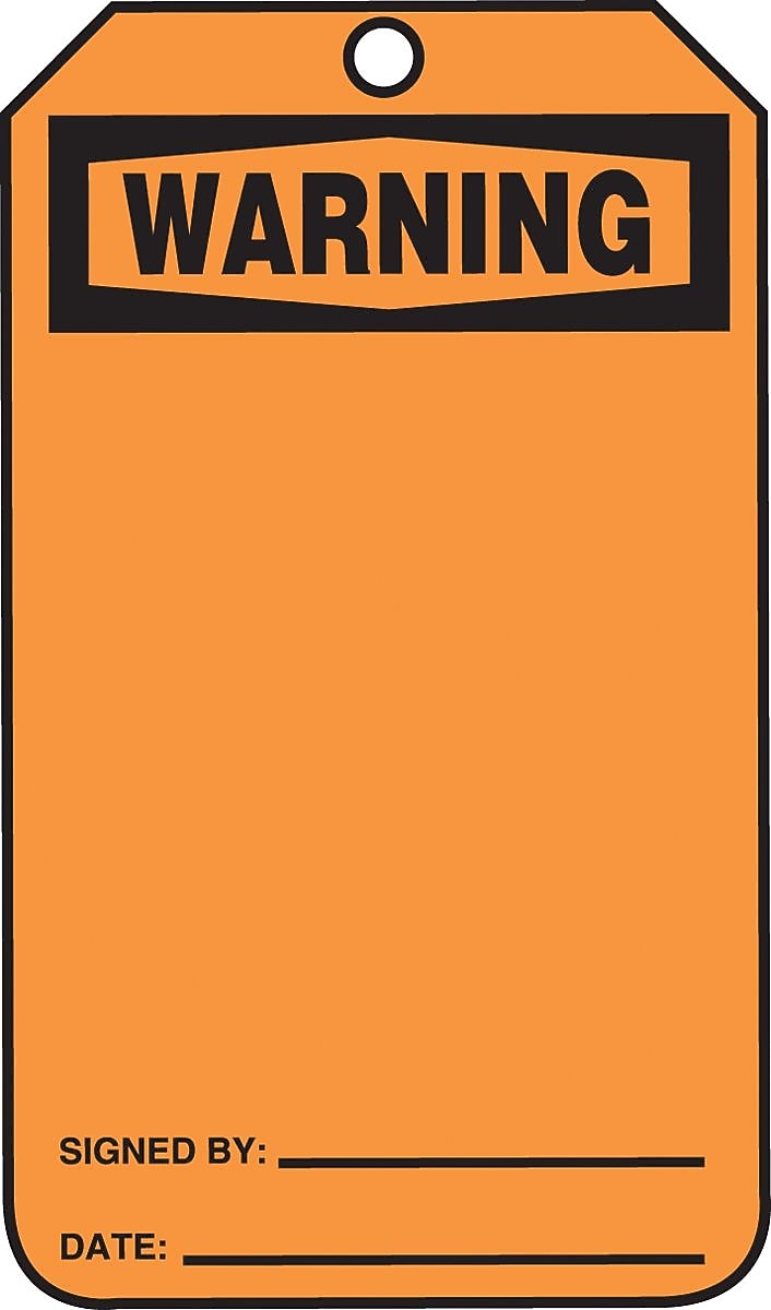 Accuform 5 3/4" x 3 1/4" Cardstock Blank Front & Back Tags "WARNING", Black On Orange, 25/Pack (MWGT205CTP)