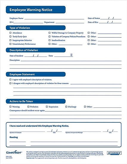 ComplyRight Employee Warning Notice Forms, 50/Pack (AR0395)
