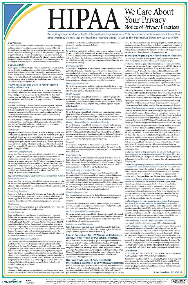 ComplyRight™ HIPAA Notice of Privacy Practices Poster (A2123)