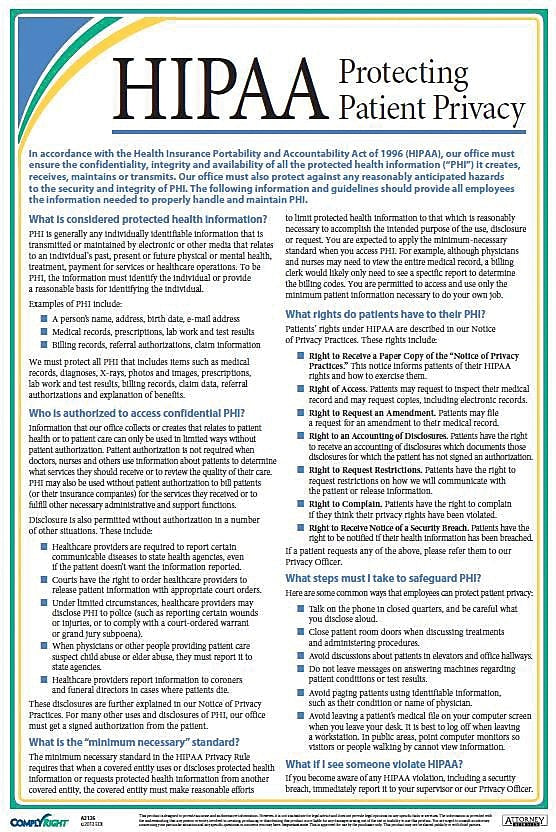 ComplyRight™ HIPAA Protecting Patient Privacy Poster (A2126)