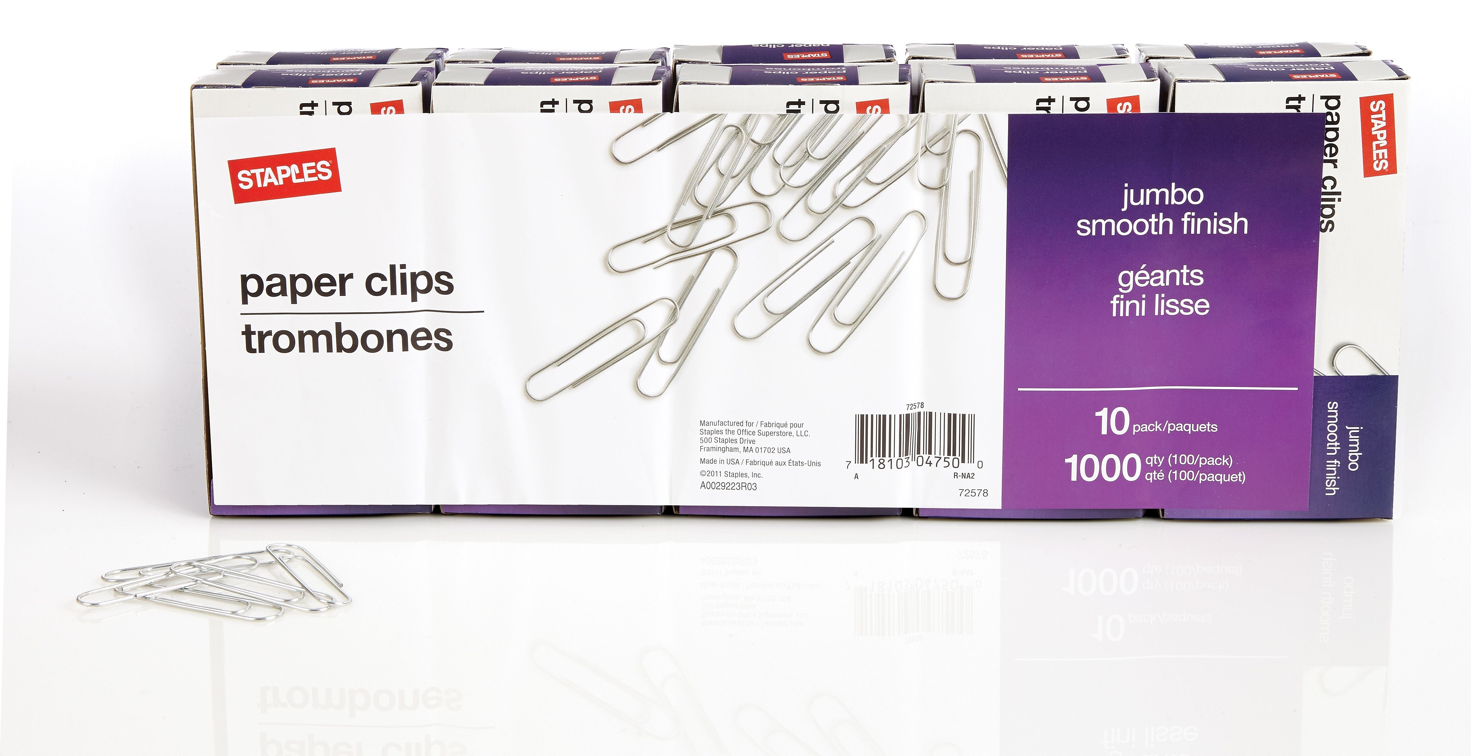 Staples® Jumbo Paper Clips, Smooth, 10,000 Clips/Carton (A7072578CT)