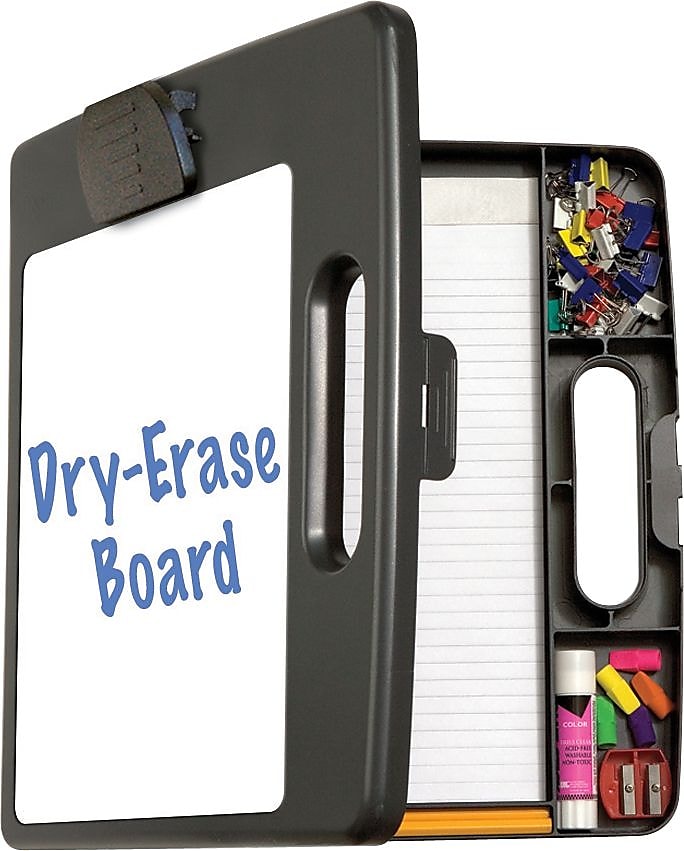 Officemate Portable Dry-Erase Clipboard Box, Black/Gray, 14 1/2"H x 10"W x 1 1/4"D