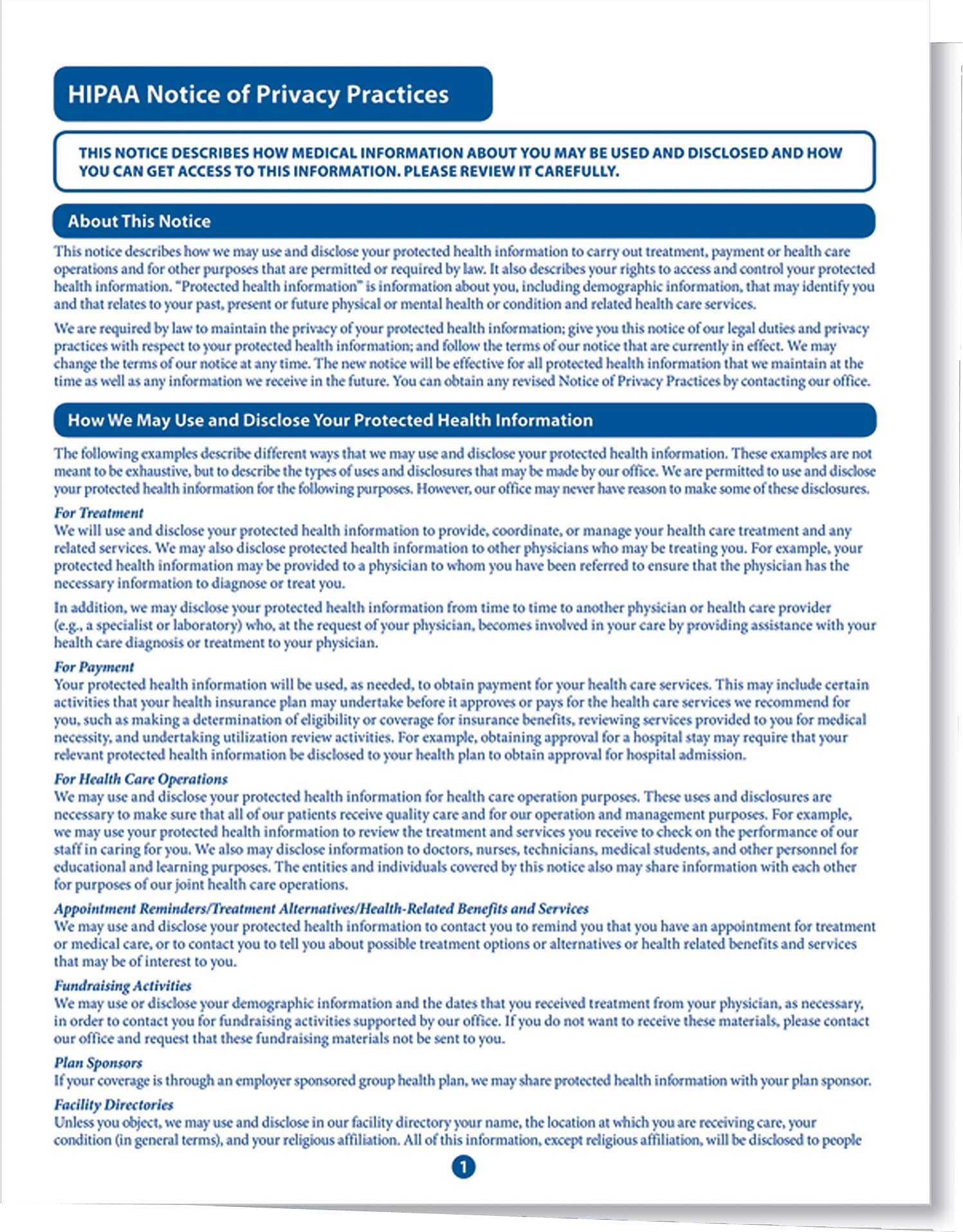 ComplyRight Notice of Privacy Practice, 100/Pack (A1349)