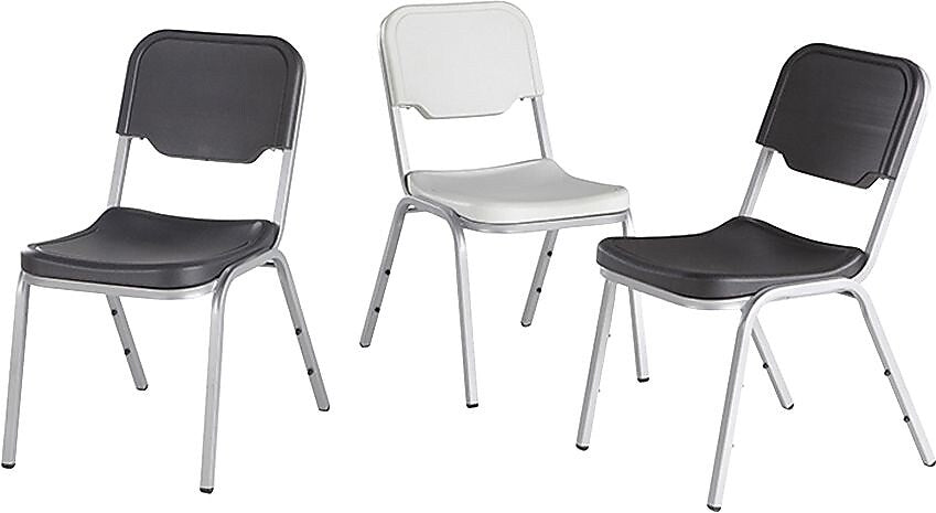 4 Pack Stack Chair, Charcoal w/Silver Frame