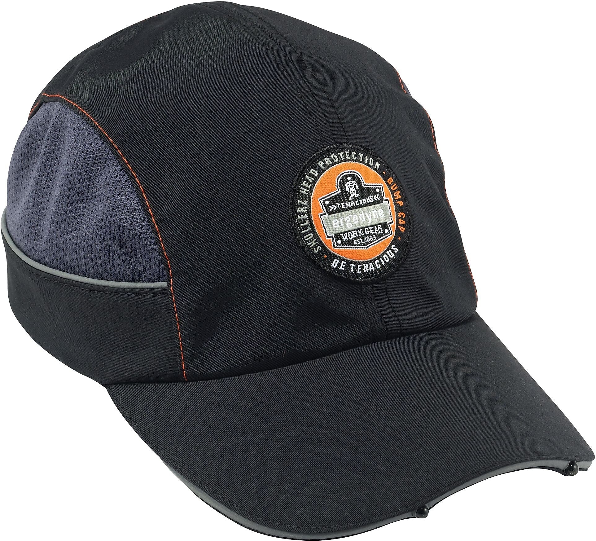 Ergodyne Skullerz Nylon Long Brim Bump Cap & LED Light, Black (23374)