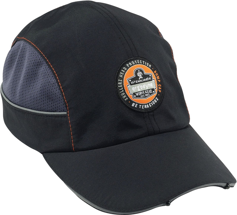 Ergodyne Skullerz Nylon Long Brim Bump Cap & LED Light, Black (23374)